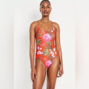 Old Navy Women’s One-Piece Swimsuit Red Floral Size XL NWT